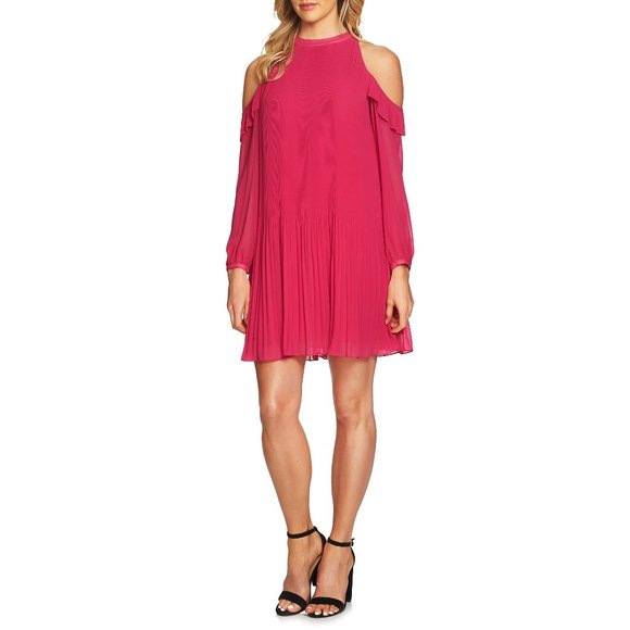 NWT 10P CeCe Cold Shoulder Chiffon Trapeze Dress - Picture 2 of 5